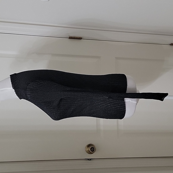 Rita Ora Size L Pewter Gray Metallic Ribbed Semi Sheer Mock Neck Top, EUC - Picture 2 of 11